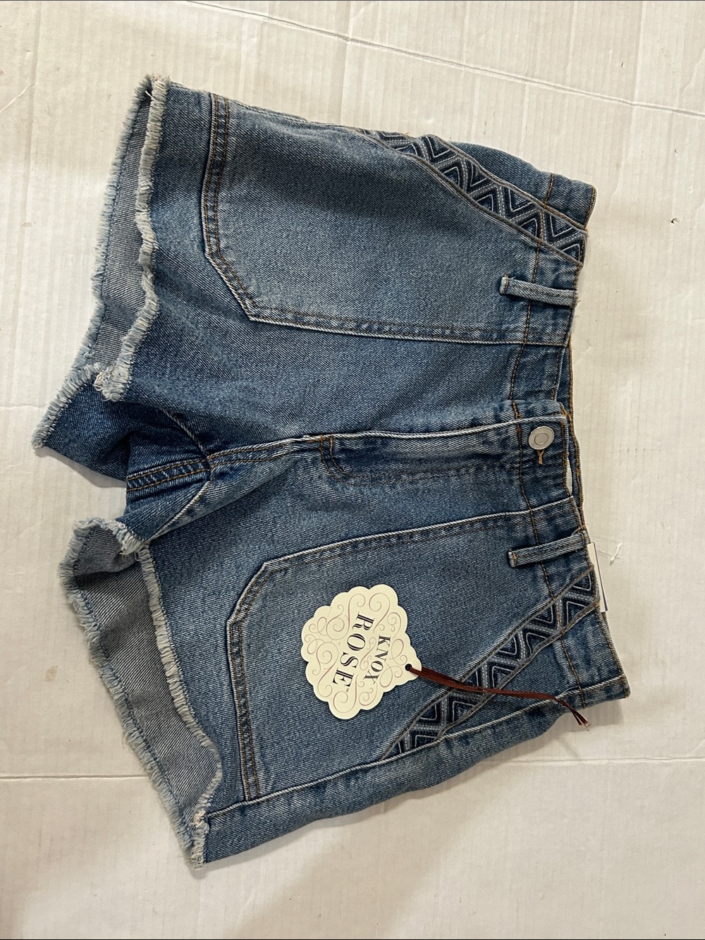 Knox Rose Blue Denim Jean Shorts with Frayed Hem